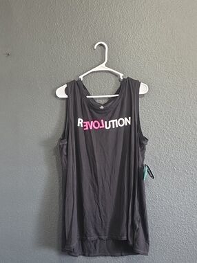 LuLaRoe Black Tank with Pink & White 'REVOLUTION' Graphic